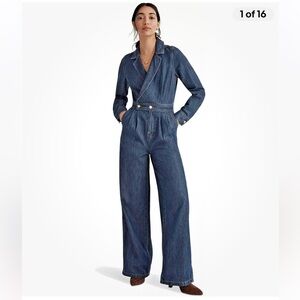 Madewell Long Sleeve Tailored Straight Leg Dark Blue Denim Jumpsuit S.6 Perfect